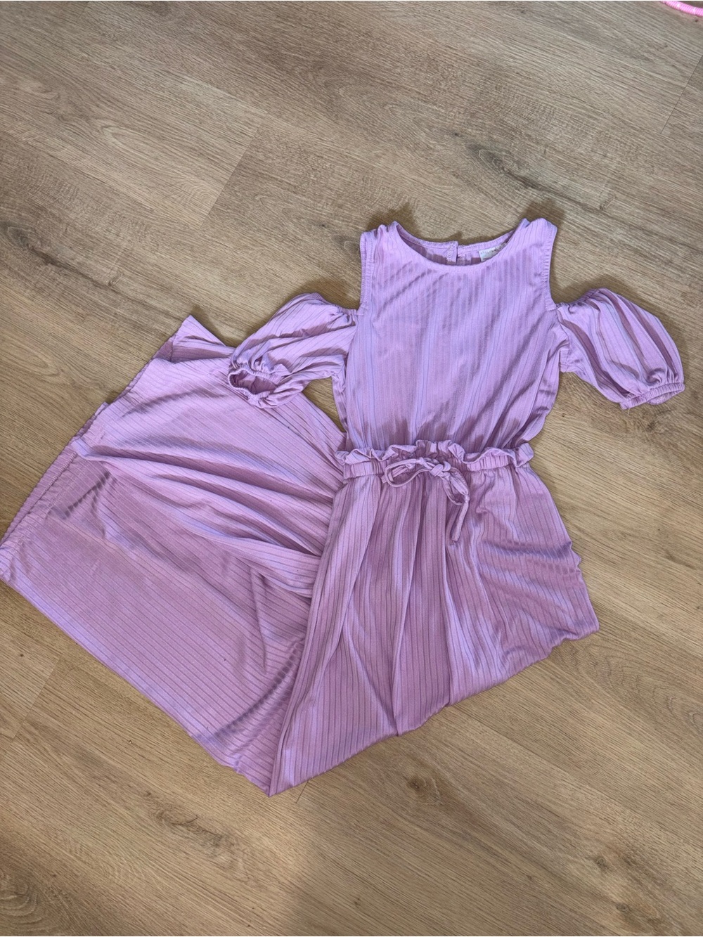 Girls' Lilac Cold-Shoulder Ribbed Matching Set